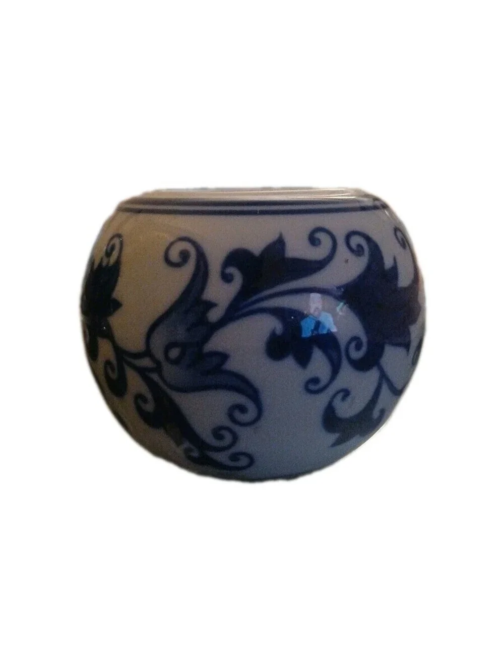Bombay & Co Blue White flower Ceramic Votive Tea Light Candle Holder round Boho